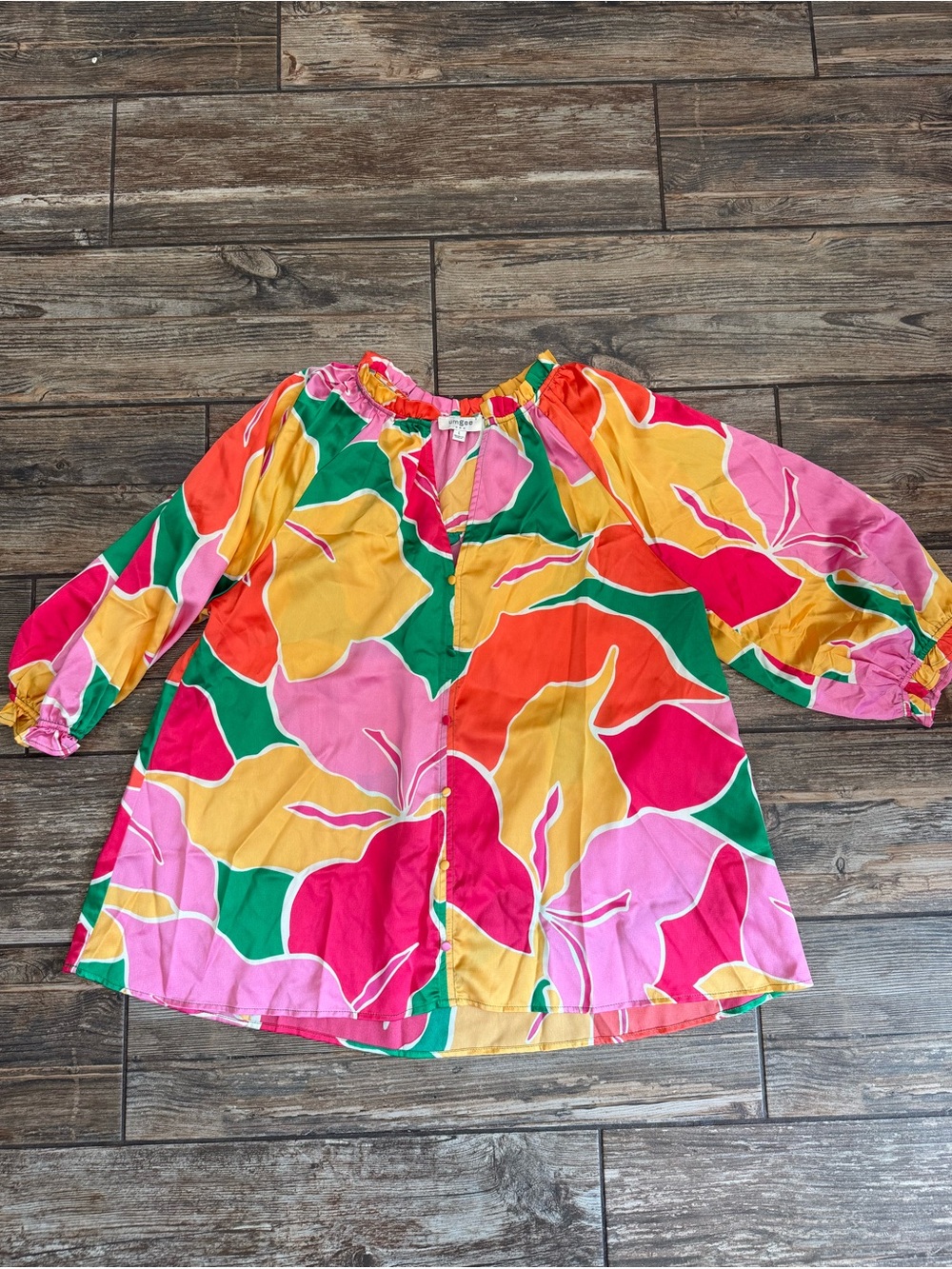 Umgee Colorful Floral Peasant Top - Pink, Yellow, Green, Orange